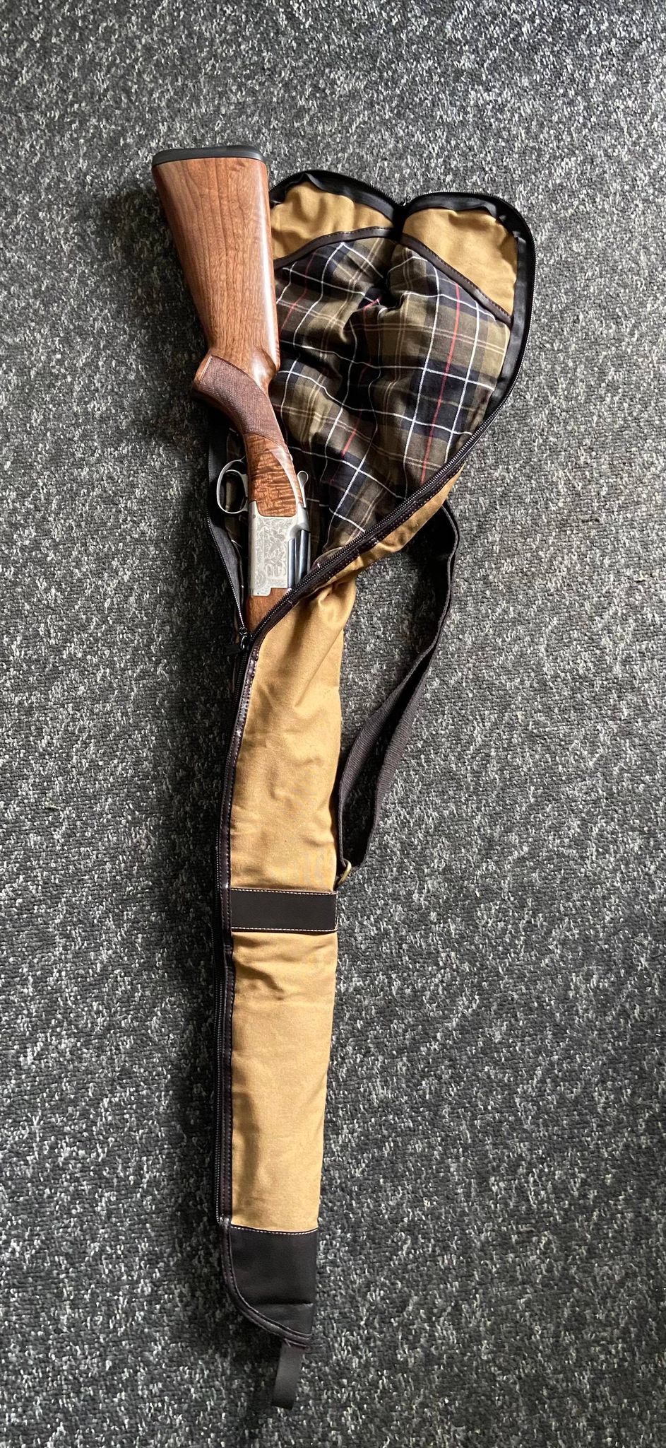 Sammenfoldeligt haglgevær foderal i canvas og læder